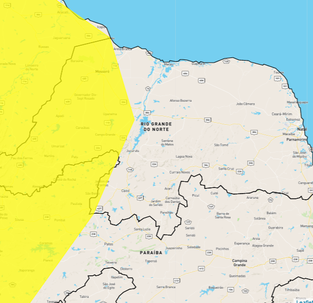 Inmet alerta para chuvas intensas em 56 cidades do RN; veja lista