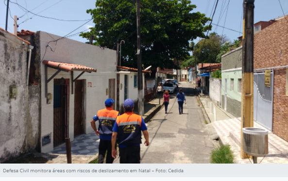 Defesa Civil monitora áreas com riscos de deslizamento em Natal (RN)