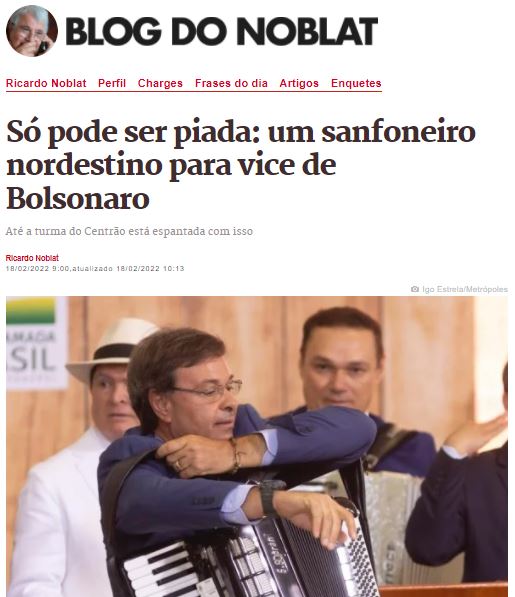 Ministro do Turismo rebate jornalista que disse ser ‘piada’ a possibilidade de um ‘sanfoneiro nordestino’ ser vice de Bolsonaro