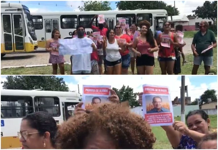 Moradores protestam contra sumiço de linhas e cobram prefeito: “Procura-se Alvinho. A gente quer os ônibus de volta”
