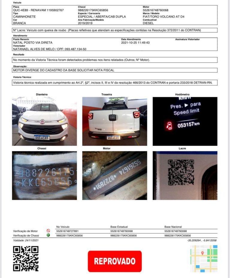 Site especializado em Detrans diz que o Detran-RN aprova veículos reprovados em vistoria