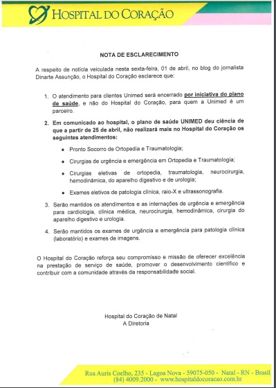 Hospital do Coração solta nota e afirma que atendimento para clientes Unimed parou por iniciativa do Plano de Saúde