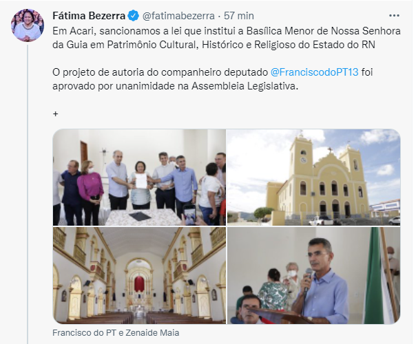 Fátima Bezerra sanciona lei que institui Basílica em Acari (RN) em Patrimônio Cultural, Histórico e Religioso do RN