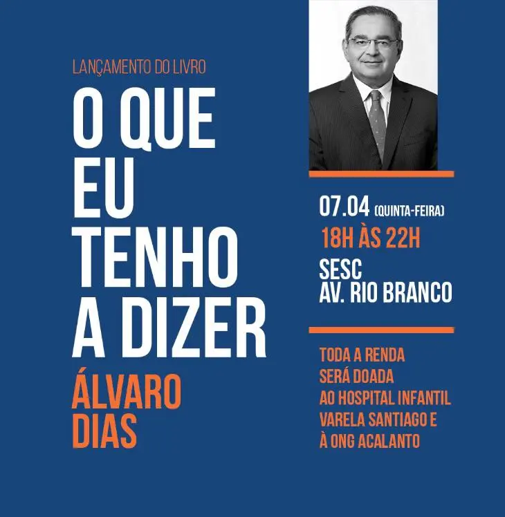 Lançamento do livro “O que eu tenho a dizer”, do prefeito Álvaro Dias, é adiado