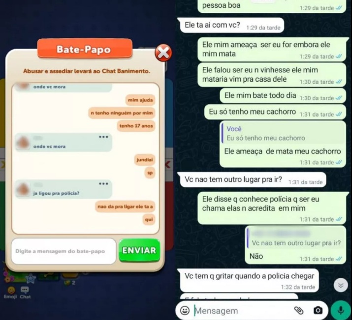 Jovem pede ajuda em chat de jogo online após ser agredida pelo namorado