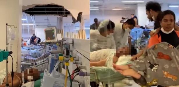 Forro do teto do maior hospital público do Recife cai e água de cano estourado atinge pacientes da unidade de trauma