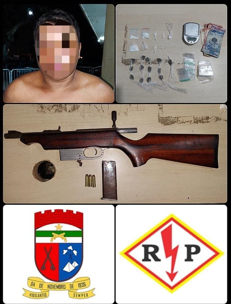 9° BPM prende homem suspeito de tráfico de drogas e posse ilegal de arma de fogo