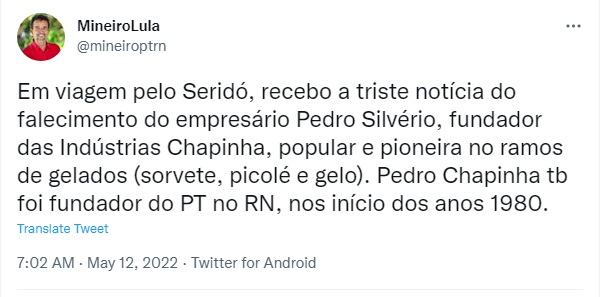 Morre fundador dos Sorvetes Chapinha e do PT no RN