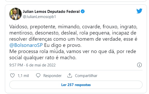 Deputado da Paraíba ironiza filho de Bolsonaro: “frouxo, rola pequena”