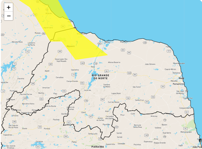 Inmet alerta para chuvas intensas no Rio Grande do Norte