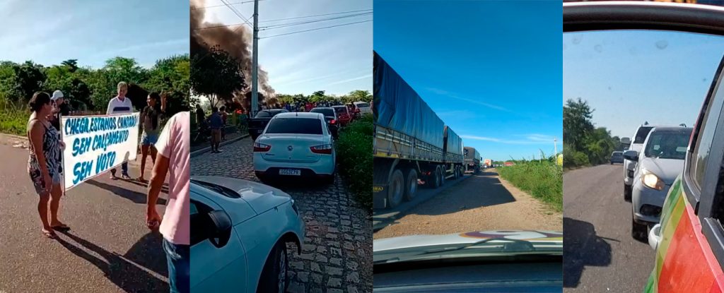 Moradores do Bairro Itapetinga em Mossooró interditam a RN 117 em protesto contra a falta de calçamento na comunidade