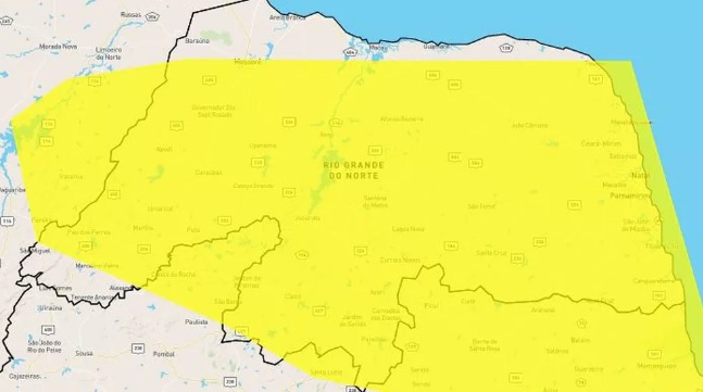 Instituto emite alerta de acumulado de chuvas para Natal e mais 156 cidades no RN; veja lista