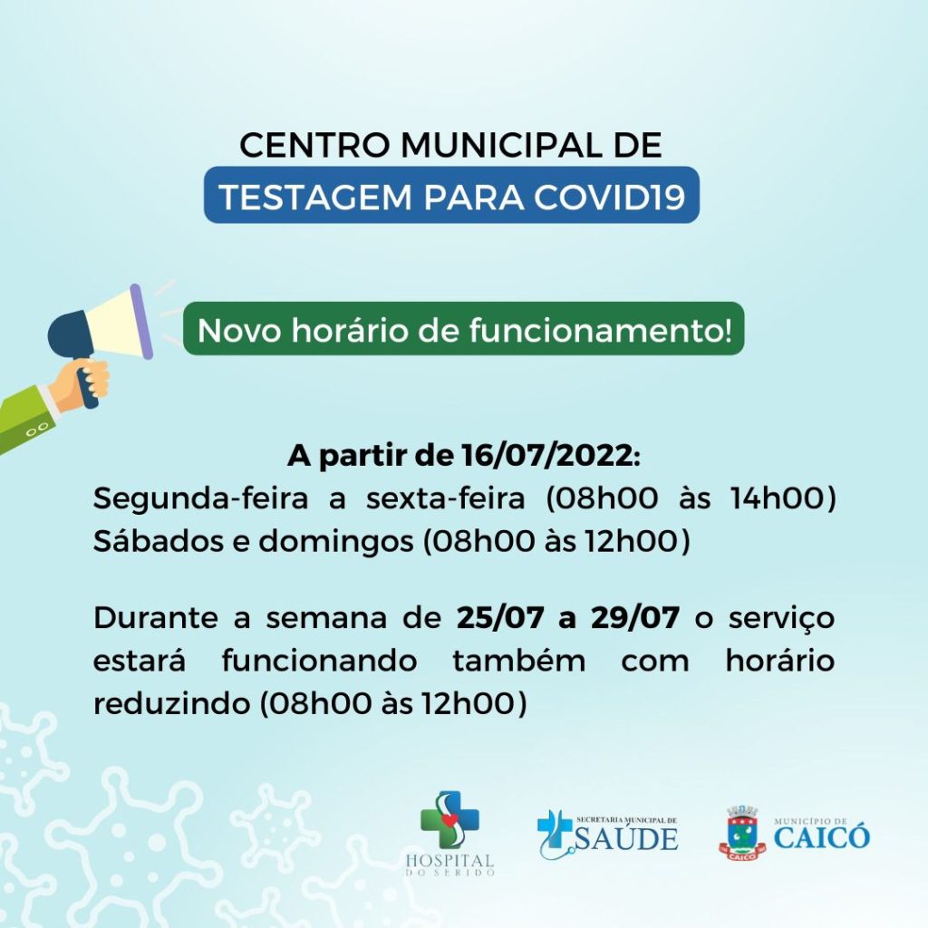 Centro Municipal de Testagem para COVID 19 em Caicó informa novo horário de funcionamento