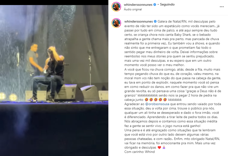 Whindersson Nunes reconhece problemas do próprio show em Natal, pede desculpas e diz: “foi emocionante”