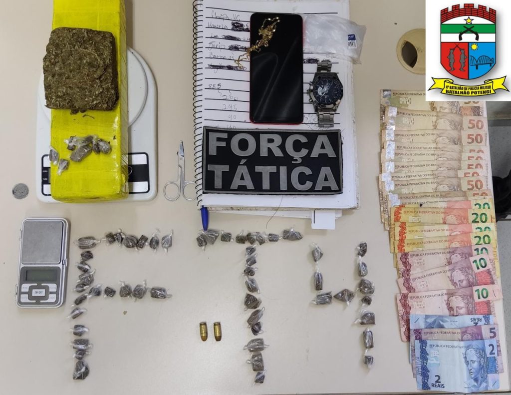 4° BPM apreende suspeito com drogas, dinheiro, e munições no Vila Paraíso, zona norte de Natal