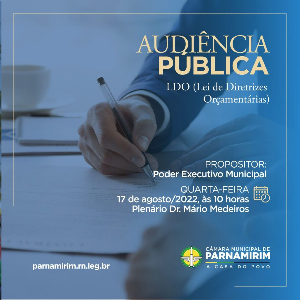 Câmara de Parnamirim realiza nesta quarta (17) audiência pública sobre a LDO