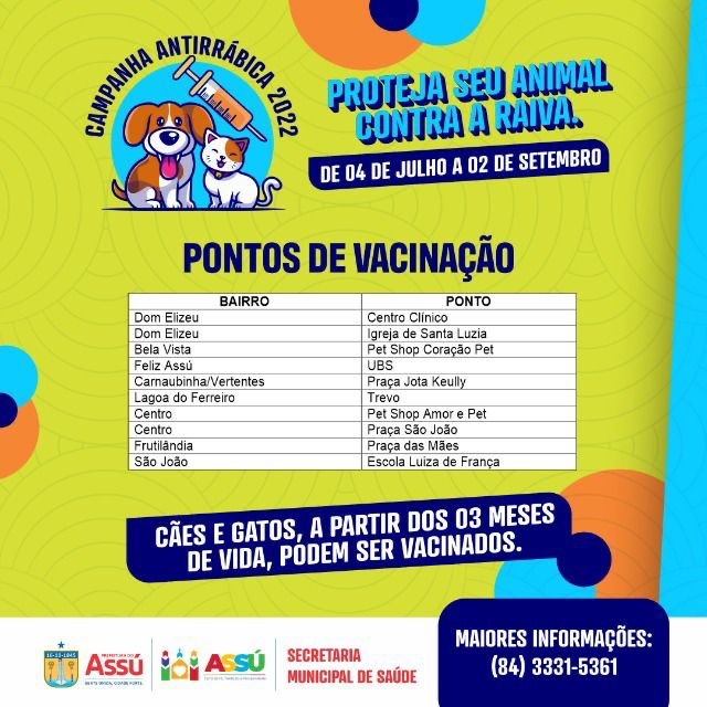 Sábado será o dia D de vacinação antirrábica em toda a zona urbana de Assú