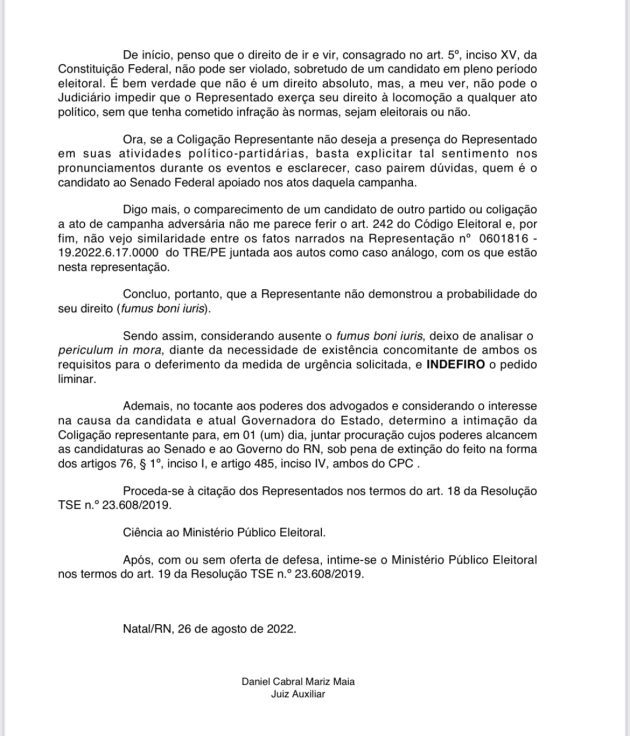 TRE nega liminar de Carlos Eduardo que queria proibir Rafael Motta de participar de eventos da coligação de Fátima