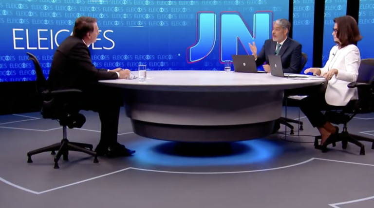 Bolsonaro fala por 24 minutos no “JN”; Bonner e Renata, por 15