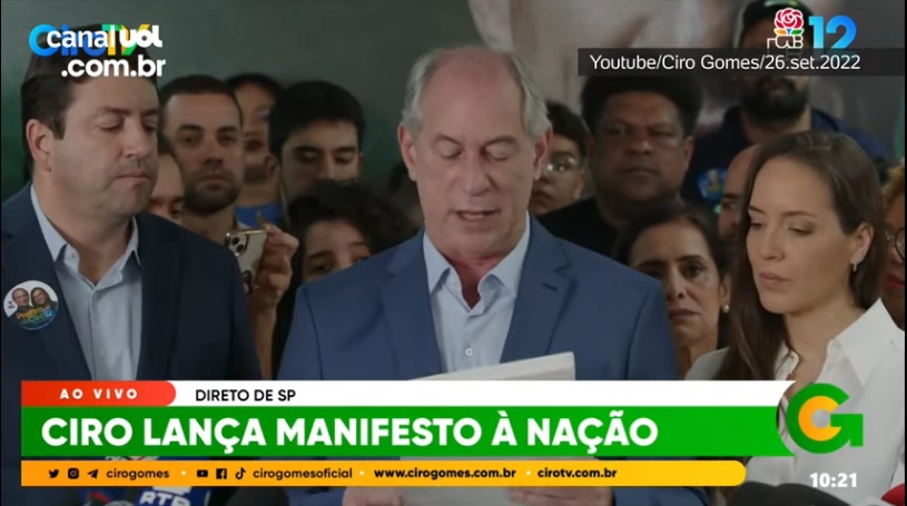 Em pronunciamento, Ciro chama Lula e Bolsonaro de ‘forças do atraso’ e diz que mantém sua candidatura