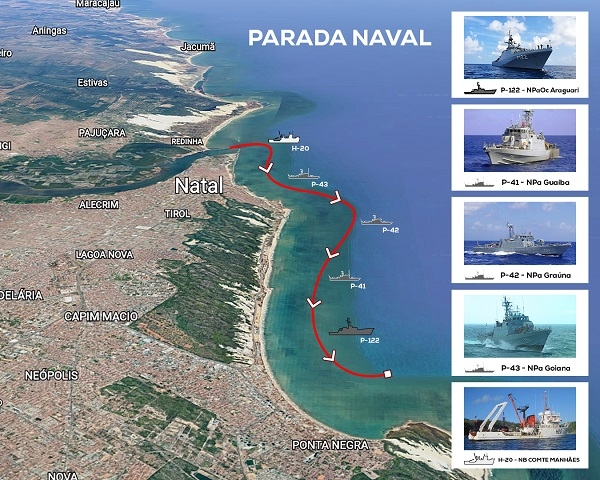 Marinha fará Parada Naval no litoral de Natal e acenderá luzes verde e amarela próximas de Ponta Negra