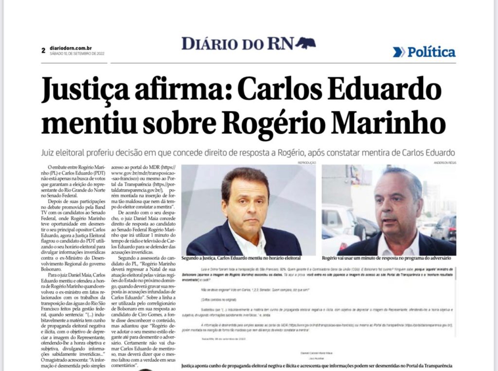 Justiça afirma: Carlos Eduardo mentiu sobre Rogério Marinho