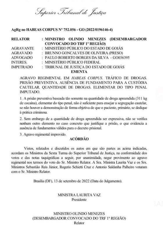 STJ solta traficante alegando que posse de 311 kg de cocaína não é ‘suficiente’ para prisão