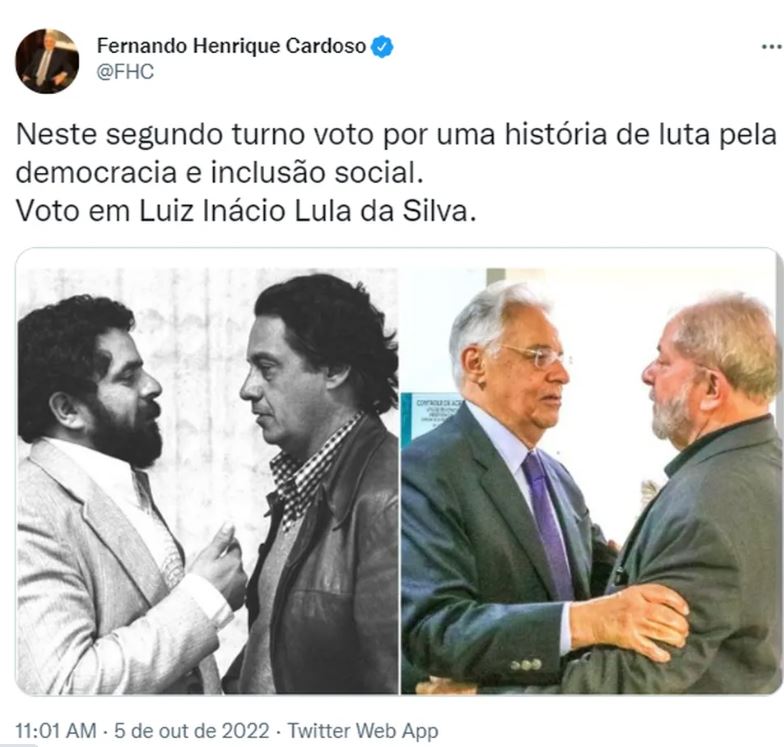 FHC anuncia apoio a Lula no segundo turno