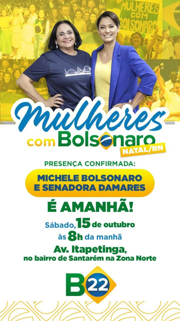 MULHERES COM BOLSONARO: Primeira-dama e a Senadora Damares Alves chegam em Natal neste sábado