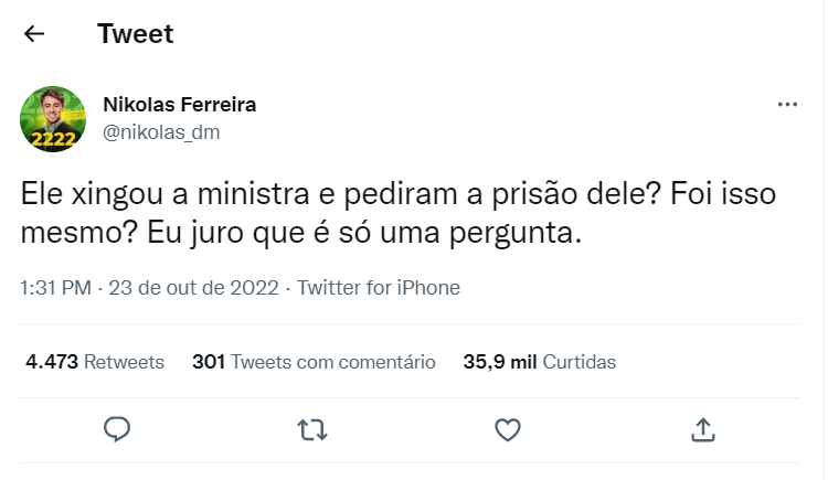 Deputado mais votado do Brasil questiona prisão de Roberto Jefferson