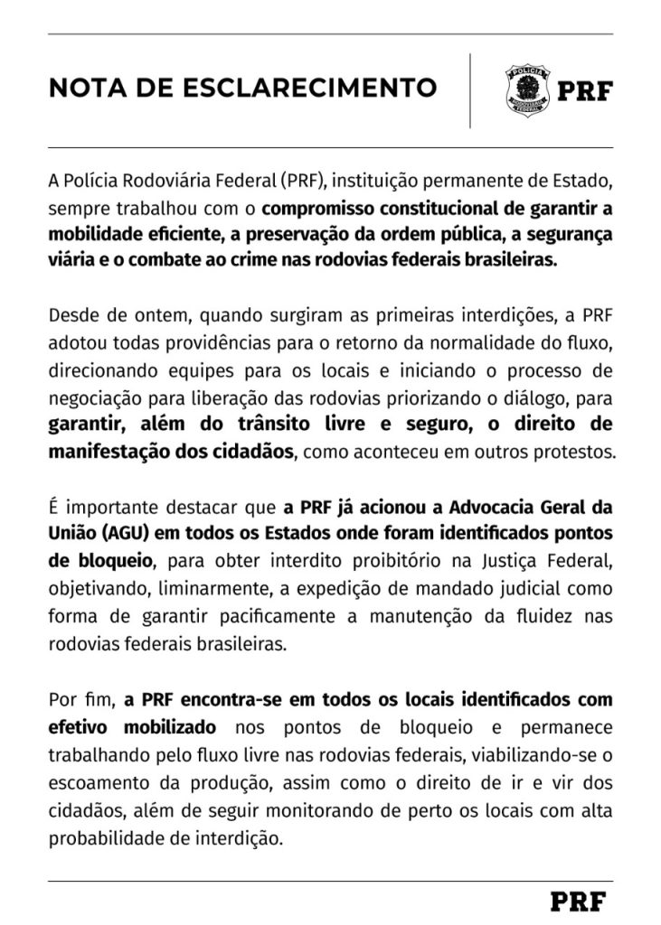 Não há interdição nas rodovias que cortam o Rio Grande do Norte