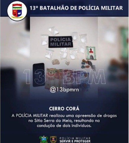 13º BPM de Cerro Corá prende dupla e apreende drogas no Sítio Serra do Meio
