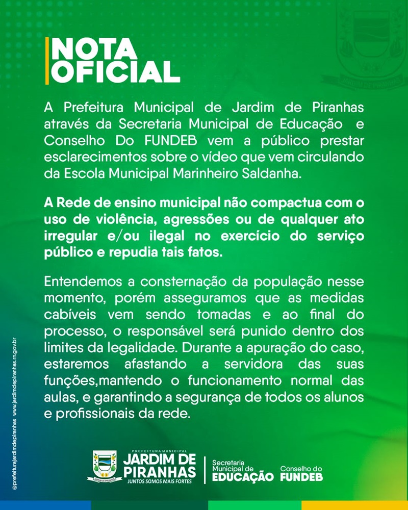 Em nota, prefeitura confirma afastamento de professora que tratou mal aluna em Jardim de Piranhas
