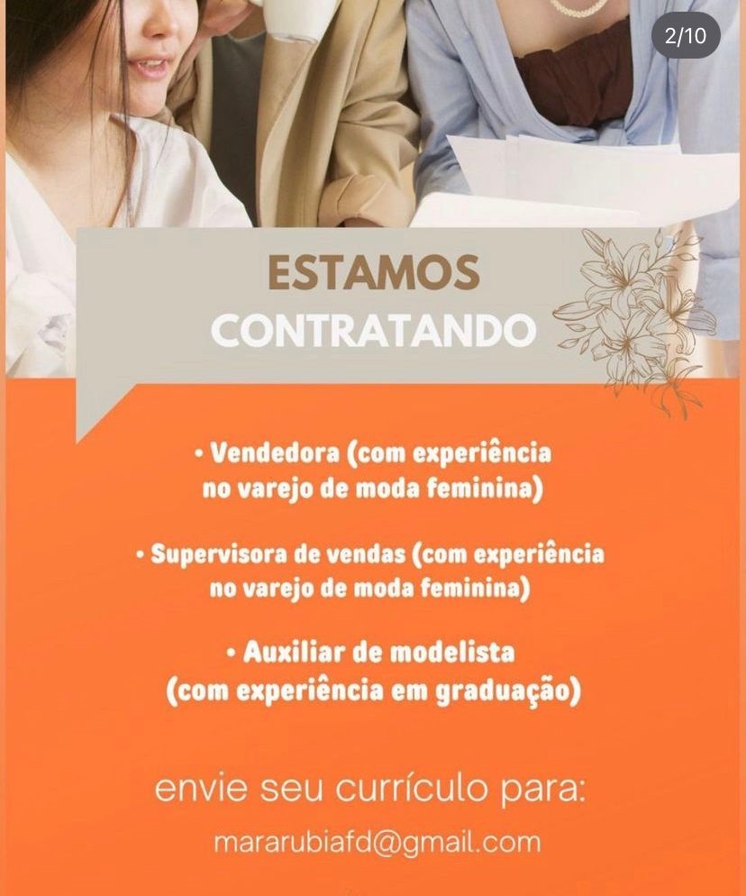 Vendedora, Supervisora de Vendas e Auxiliar de Modelista