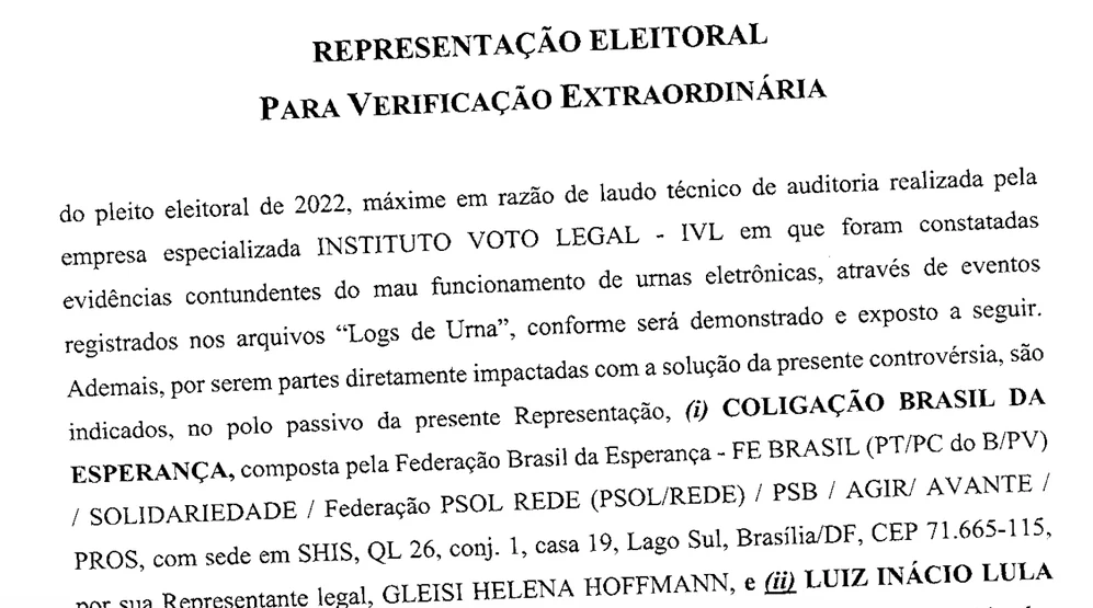 Urgente: em representação ao TSE, PL diz que Bolsonaro teve 51% dos votos no 2º turno