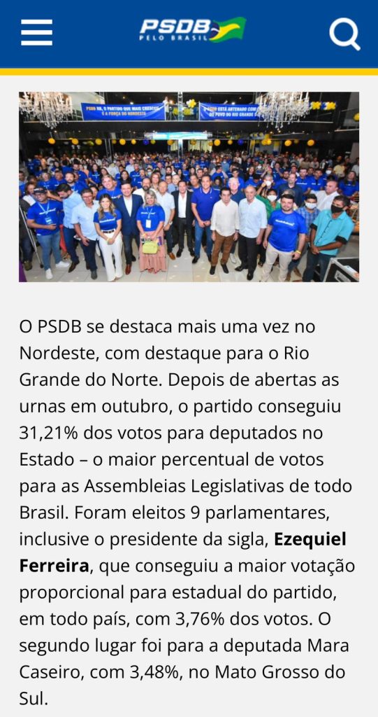 PSDB Nacional destaca Rio Grande do Norte com a maior bancada do Brasil
