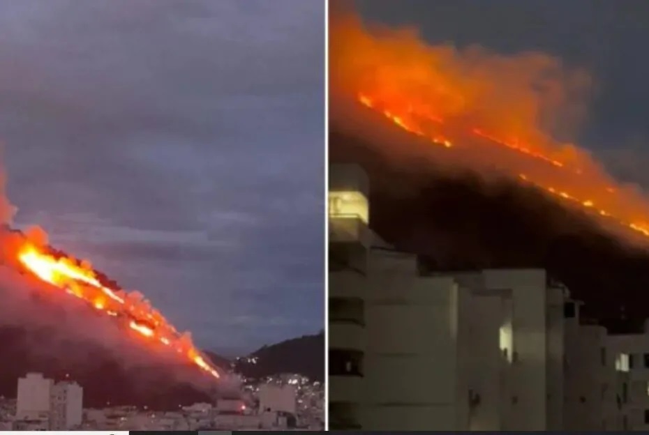 Incêndio atinge região de mata em morro em Copacabana