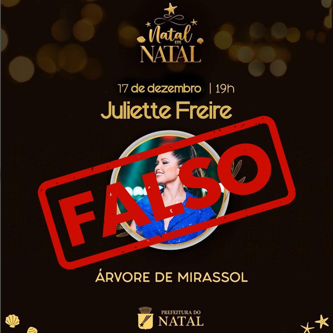 Fake. Prefeitura desmente show de Juliette Freire no Natal em Natal