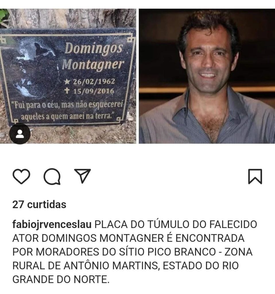 Placa da lápide do ator Domingos Montagner é encontrada na zona rural de Antônio Martins
