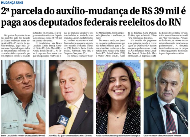 2ª parcela do auxílio-mudança de R$ 39 mil é paga aos deputados federais reeleitos do RN