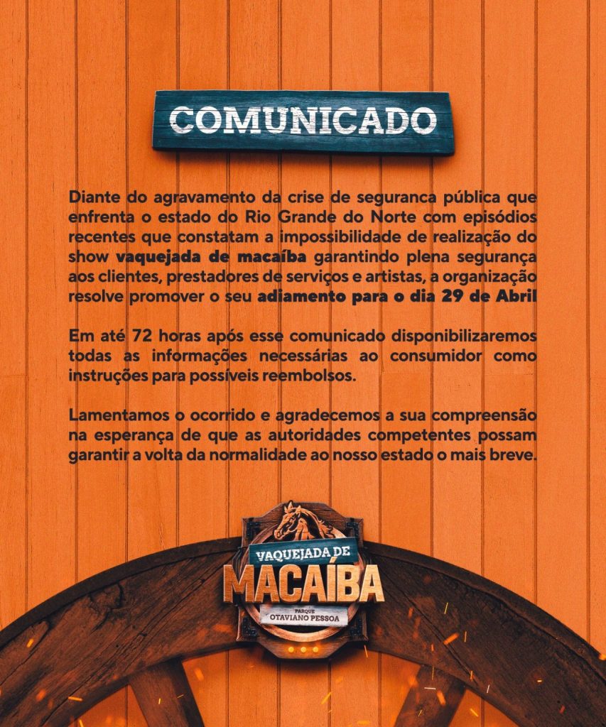 Vaquejada de Macaíba é adiada em razão da crise de segurança pública no RN