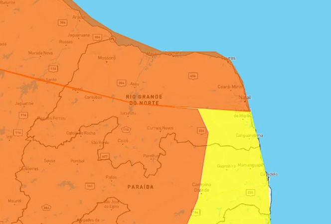 Inmet emite alertas de perigo com chuvas intensas para todas as regiões do RN; veja listas de cidades