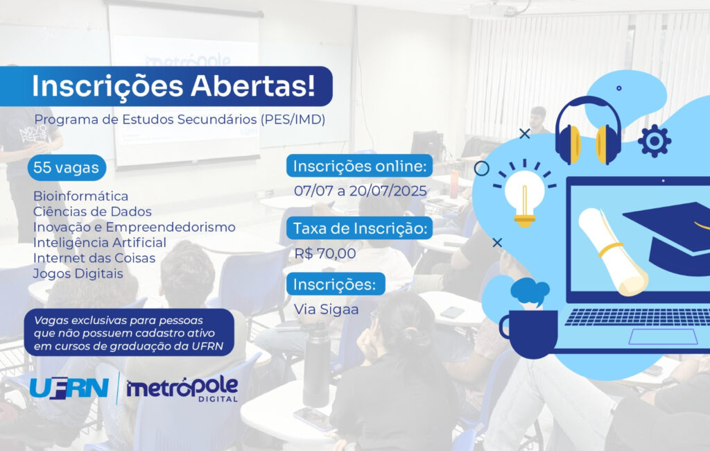 Programa do IMD abre 55 vagas para cursos gratuitos em tecnologia